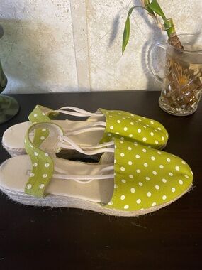 Chico's Lime Green Polka Dot Espadrille Sandals
